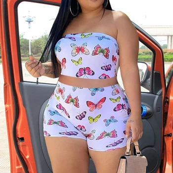 

2020 Strapless Off Shoulder Bodycon Jumpsuit Sexy Women Bodysuit Shorts Romper Print Top Shorts Set Sleeveless Print Bodysuit