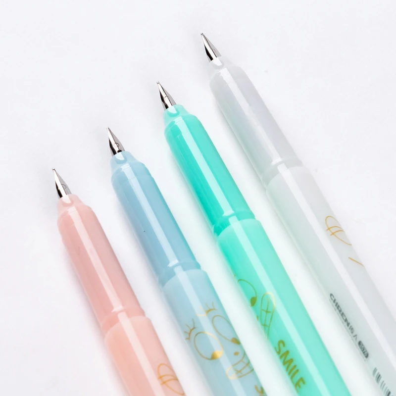 

New 0.38mm Creative Cartoon school stationery set 2pc Small tip Fountain Pen With Ink Sac Cute Kawaii Pens For Writing Gift 3576
