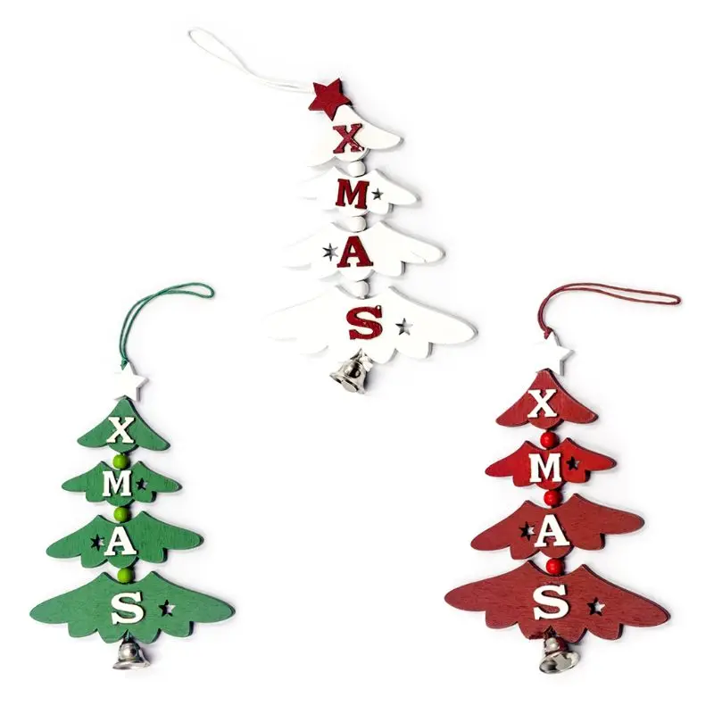 

Xmas Alphabet Wooden Christmas Tree Bell Hanging Pendant Ornament DIY Wood Crafts Kids Gift for Home Party Decoration