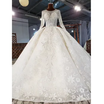شراءفاخر شفاف فستان الزفاف الشفاف مثير Tessals كامل اللؤلؤ مطرز الزفاف الكرة ثوب 2021 مخصص Vestido De Noiva