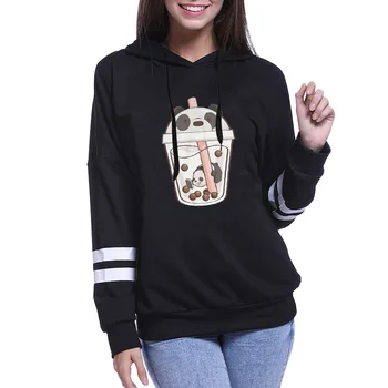 

Funny Panda Drinking Milktea Printed Women Hoodies Autumn Winter Female Full Sleeve Hooded Sweatshirts Sudaderas de mujer