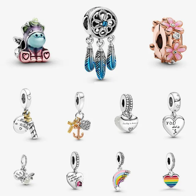 The Exquisite 925 Sterling Silver Beads Pride Blue Dreamcatcher Two-tone Birthday Candle Love My Home Heart Colourful Rainbow Dangle Charm