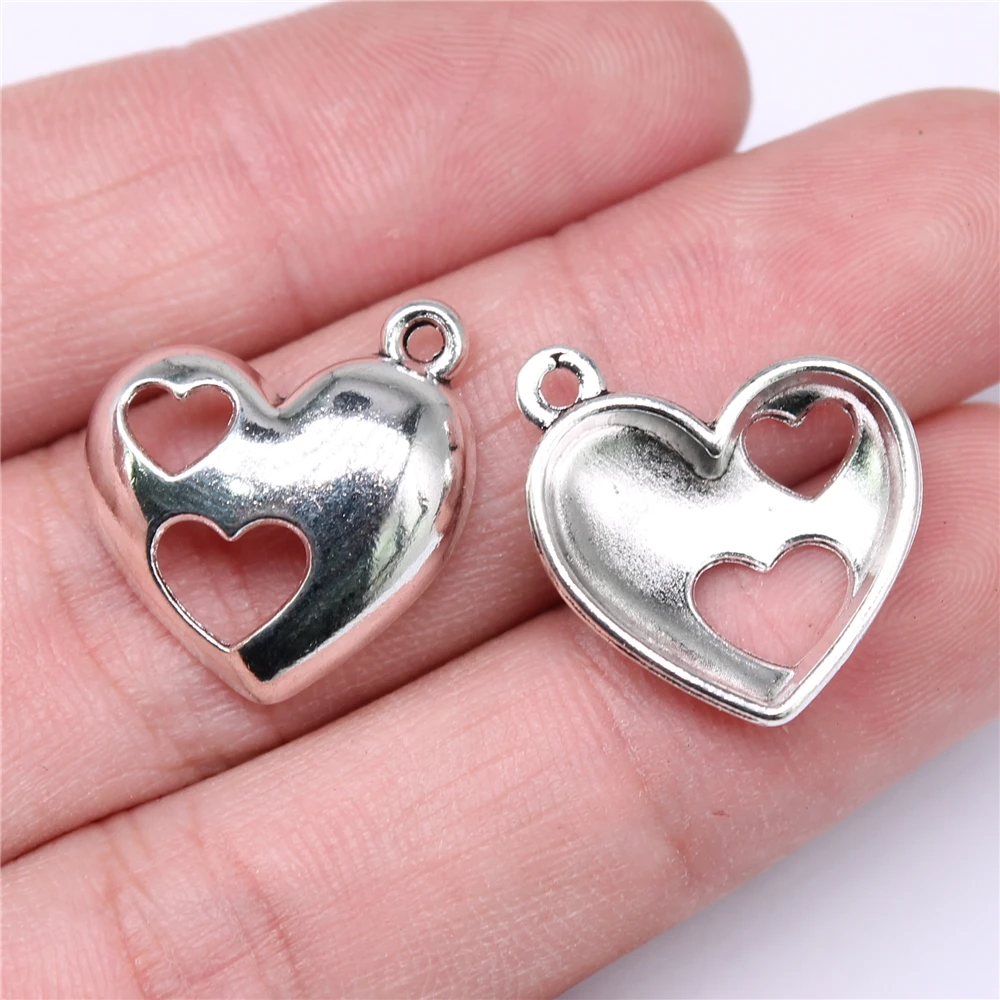 WYSIWYG 10pcs Charms 21x19mm Heart Charms For Jewelry Making DIY Jewelry  Findings Antique Silver Color Alloy Charms Pendant