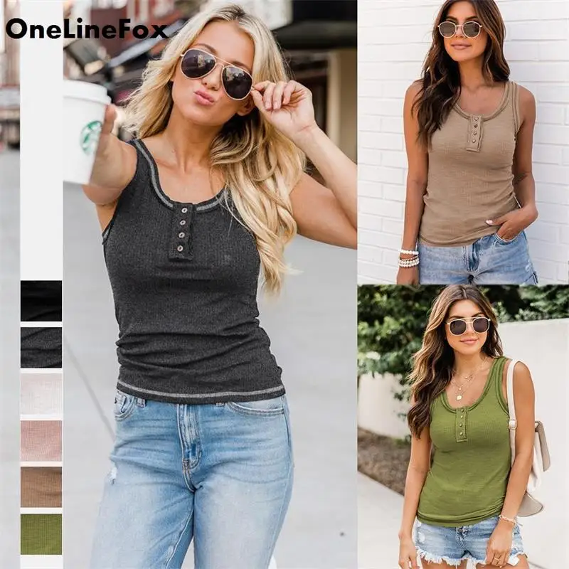 

Женская однотонная майка на пуговицах OneLineFox, без рукавов, с U-образным вырезом