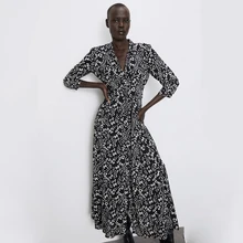 Платье ZA осеннее богемное элегантное модное платье с цветочным принтом женское свободное корейское платье праздничные подарки для девочек