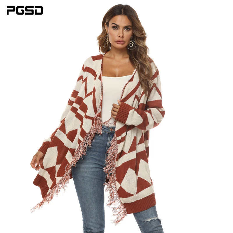 

PGSD Autumn Winter Cloak Women Knitted Cardigan Casual Fashion Francais Sweater Coat Female 2020 Tassel Long Sleeve Crop Top
