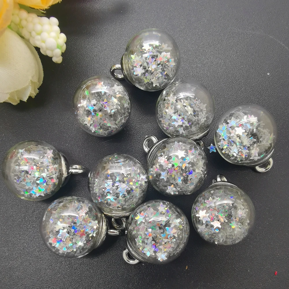 16MM Lid Mini Glass Bottles Stars Pendant Ornaments Jewelry Making 10PCS star charms glass charms glass pendant