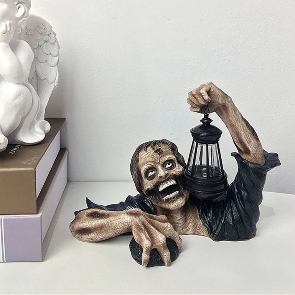 Zombie Crawling Out of Grave with Led Lantern Garden Decor Zombie Statues Horror Landscape Lighting Miniature