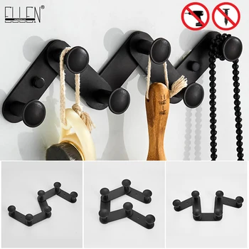 

ELLEN Towel Hooks Bath Robe Hooks Black Bathroom Hook Creative Coat Hook Hanger Kitcxhen Hooks NO Punching ELF1023