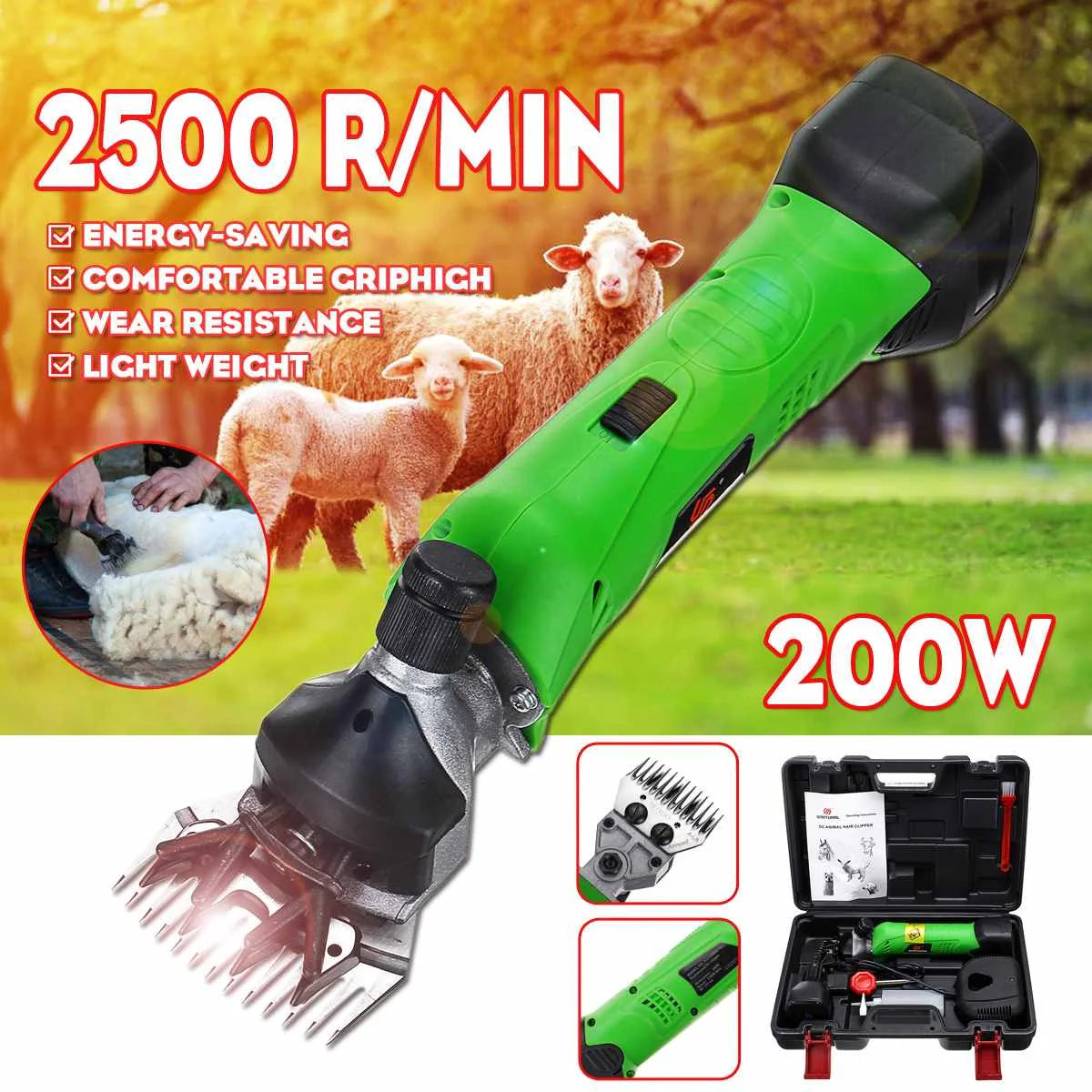 

Doersupp EU Plug 12V 200W Cordless Electric Sheep Shearing Clipper Scissors Goat Wool Shears Cutter Powerful Quiet Motor 2400rpm