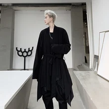 M-XL! Новинка весны, темно-черные, необычные, для мужчин и женщин, индивидуальная, сшитая по индивидуальному заказу, длинная, свободная талия, тонкая, ветровка