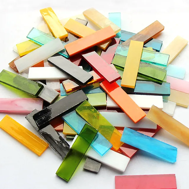 Mixed Color 1 X 4 Cm Square Stained Glass Strip Clear Glass Mosaic Pieces DIY Mosaic Tiles Hobbies Art Crafts Material 100g 1