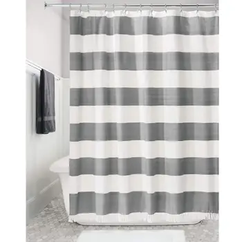 

Wide Striped Fabric Bathroom Shower Curtain, 72 x 72 Inches - White andCharcoal
