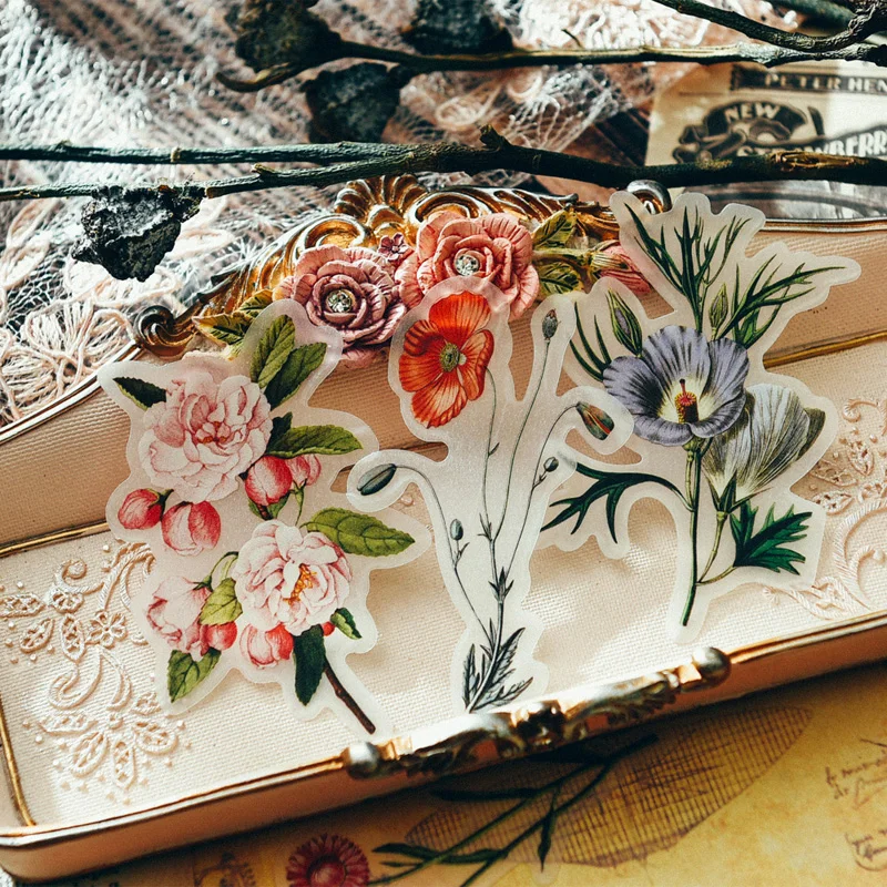 Sulfato de Flores de Penas do Vintage Papelaria Diário Papel Adesivos Junkjournal Decorativo Álbum Scrapbooking Adesivo 32 Pçs - Set 5 High Quality Material escolar e de escritório