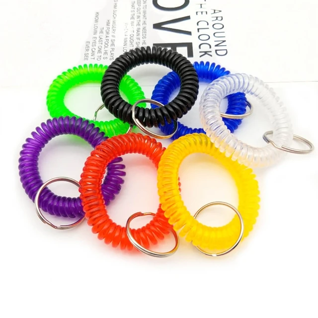 50Pcs/set Coil Keychain Stretchable Plastic Bracelet Wrist Coil