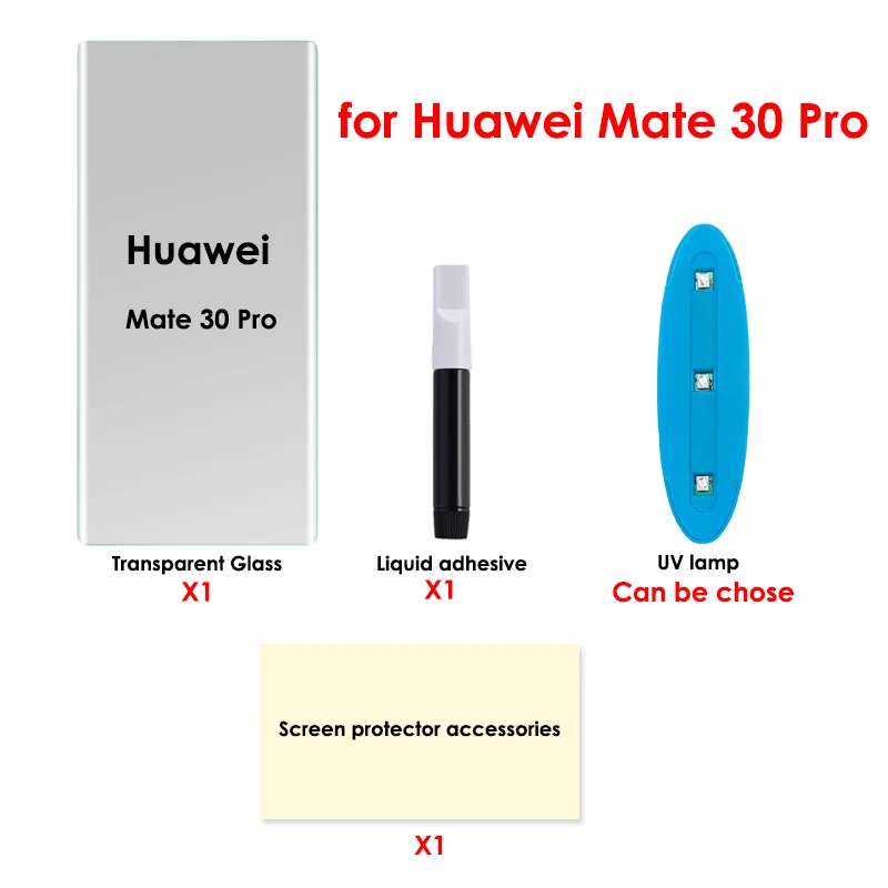 Akcoo mate 20 стекло Полный Клей для huawei mate 20 pro защита экрана УФ клей для mate 30 Pro закаленное стекло P30 Pro пленка для экрана - Color: for Mate 30 Pro