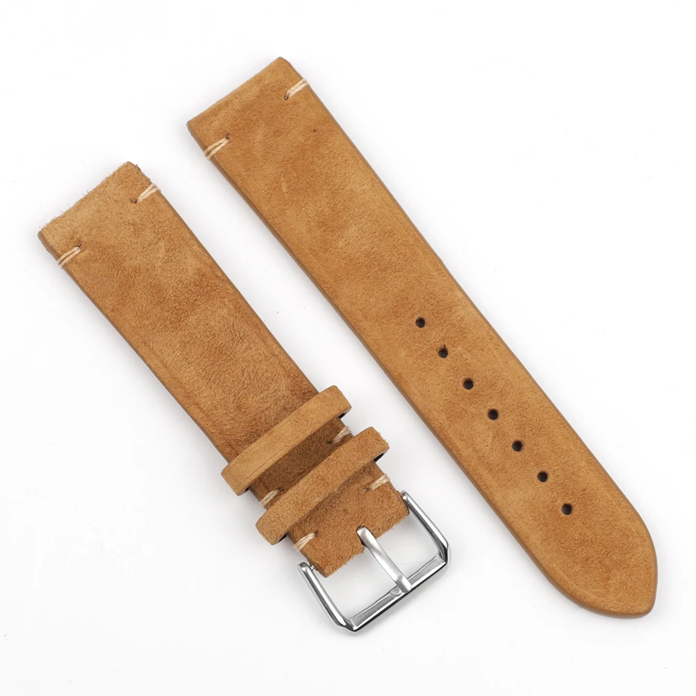 Premium Vintage Suede Leather Blue Watch Strap