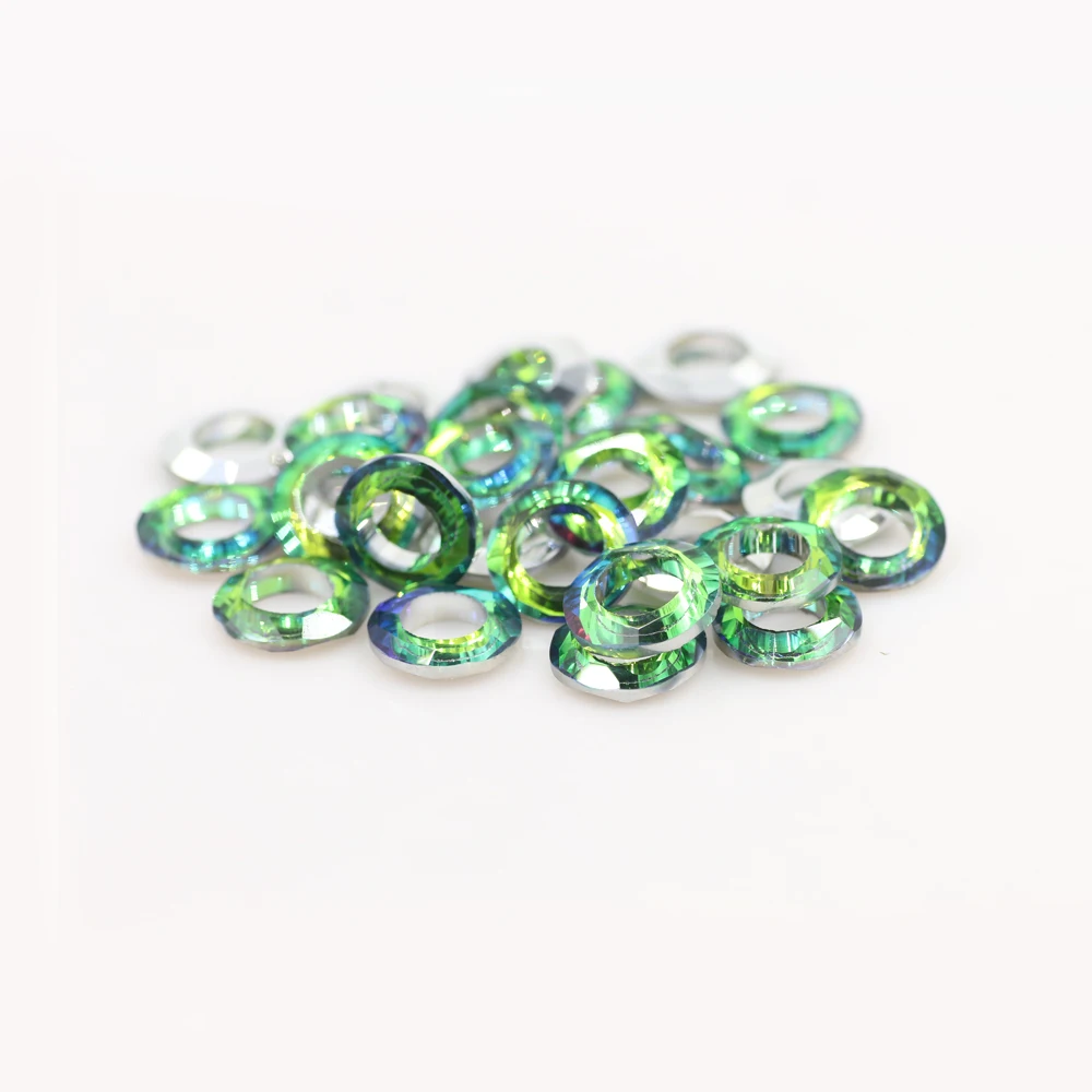 ZHUBI, 50 шт./лот, стеклянные плоские круглые бусины, 10 мм, AB кристалл с большим отверстием, сделай сам, подвески, женский браслет или ювелирный дизайн - Цвет: green light