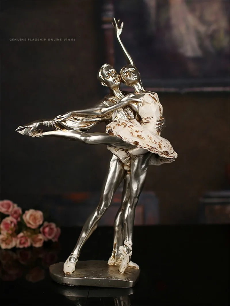 

[New] Resin Crafts Dancing Girl Sculpture Home Decorations Living Room TV Cabinet Ornaments Ballet Couple Statue Wedding Gift