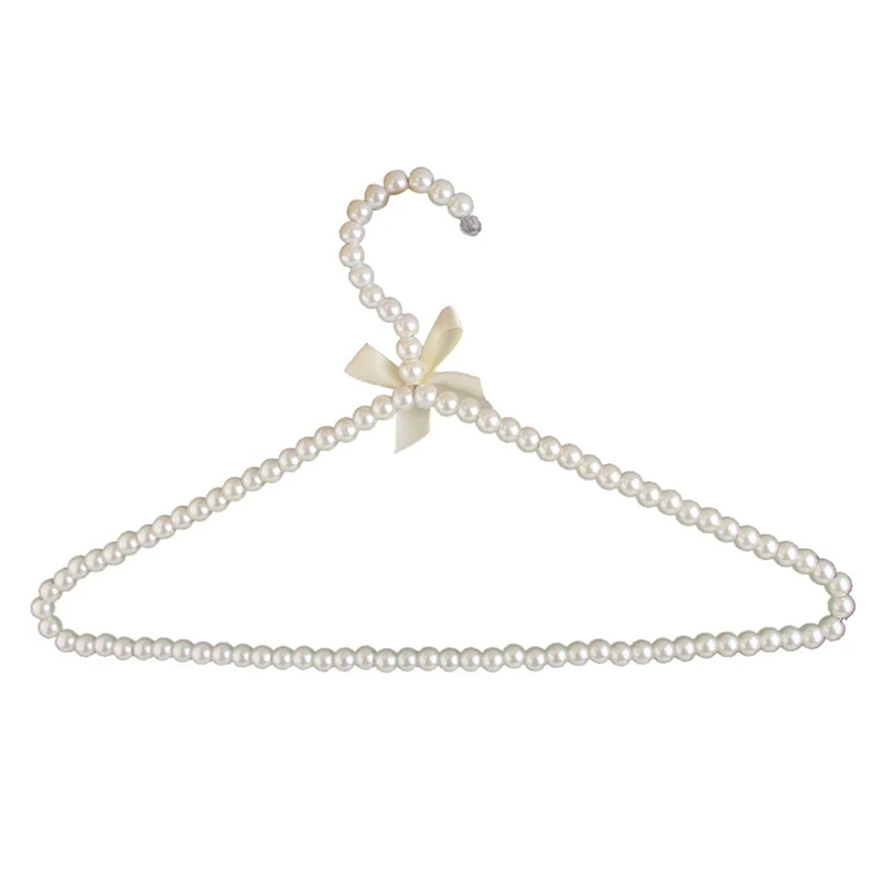 

White Plastic Beaded Bow Hanger Hook Rack For Adult 39cm