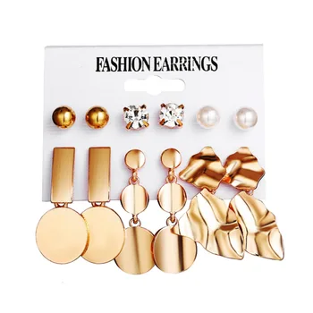 

2019 Fashion Geometric Gold Color Stud Earrings Set For Women Girls Metal Elephant Moon Letter Earring Handmade Female Jewelry