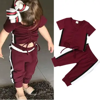 

Fashion Newborn Toddler Baby Girls Clothing Set Sportwear Casual Stripe Crop Top Pants 2Pcs Drawstring Child Outfit Tracksuit