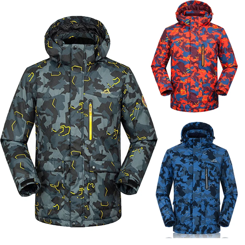 

FAVSPORTS Men Winter Snowboard Jacket Military Camouflage Male Clothing Windbreaker Hooded Field Coat Windbreaker Zipper Outwear