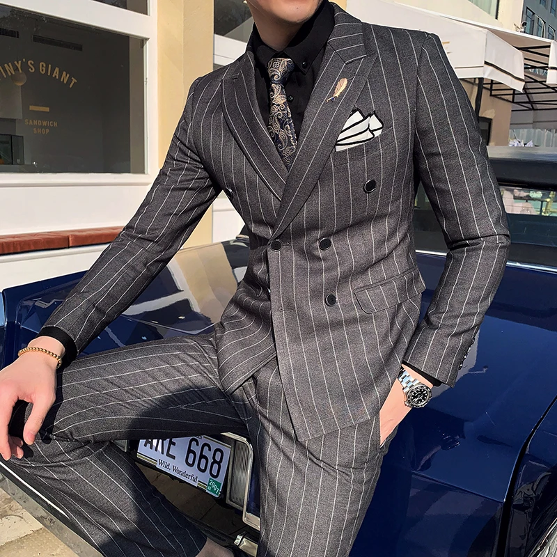 2pcs Men's Striped Wedding Casual Tuxedo mens suit