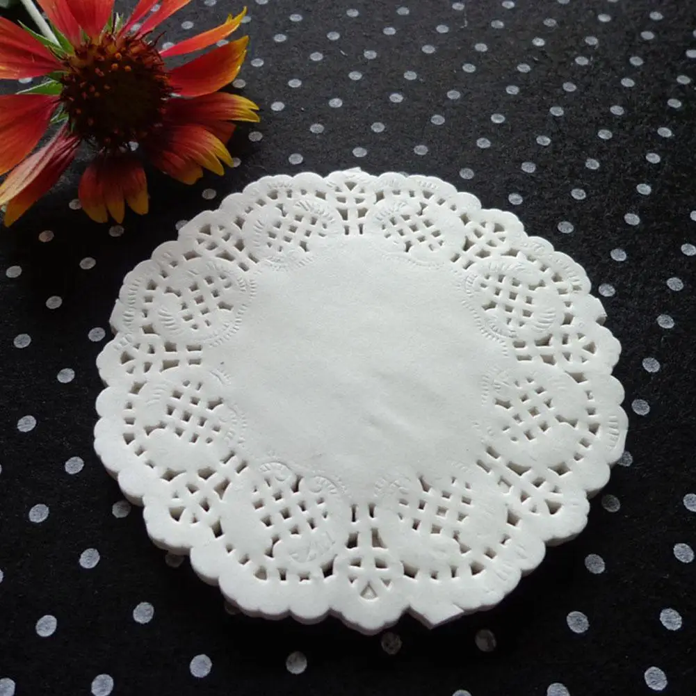 100Pcs Round Flower Bottom Paper Placemat Coaster Cake Baking Pad Oil-Absorbing Dessert Photo Background | Дом и сад