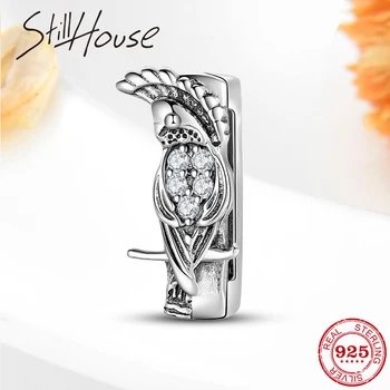 

Real 925 Sterling Silver Smart parrot with clear CZ Clips Beads Jewelry Making fit Reflections Bracelets for Women
