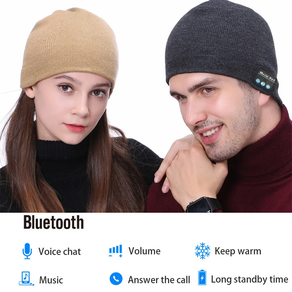 Bluetooth музыкальная шапка со стереонаушниками, гарнитура, динамик, беспроводная теплая шапка, однотонная хип-хоп Повседневная шапка с манжетами