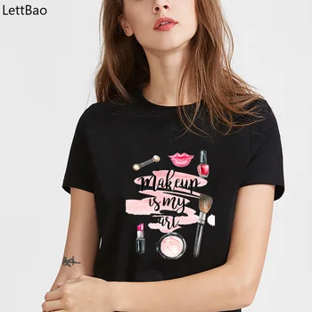 

Aesthetic Women Make Up Is My Art Print Stylish Female T-shirt Summer Top Vogue T Shirt Harajuku 90s Style Polera Tumblr Ulzzang