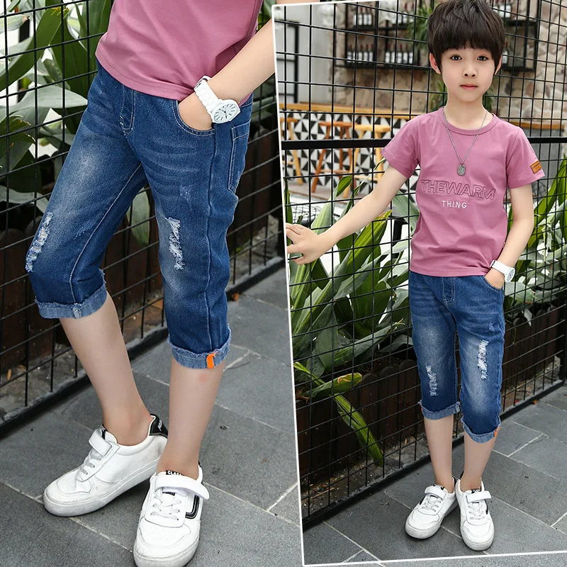 

Summer BOY'S with Holes Jeans Children MEN'S Pants 2019 Korean-style New Style Pants Big Boy Summer Wear Childrenswear