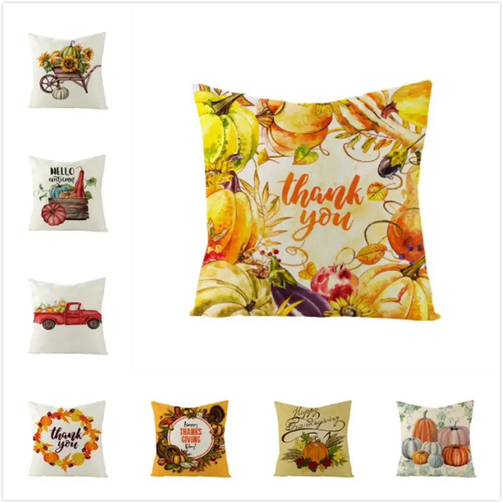 

RULDGEE Halloween Style Pumpkin Printed Fall Square Pillow Case Waist Throw Thanksgiving Decorative Pillowcase