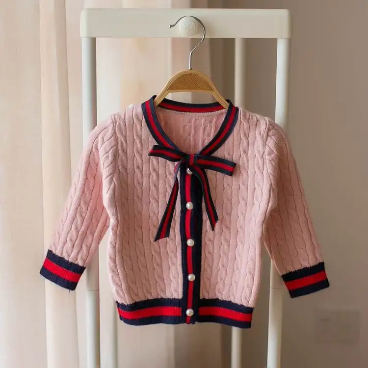 Кардиган для маленьких девочек, весенне-осенний вязаный хлопковый свитер с длинными рукавами, Детское пальто, одежда для малышей, От 1 до 4 лет, E255 - Цвет: Розовый