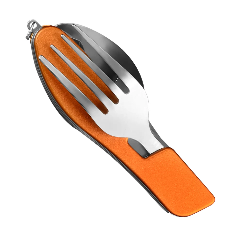 orange XYj Многофункциональный Открытый Кемпинг Пикник складной столовая посуда, нержавеющая сталь столовые приборы 4 в 1, ложки, вилки, Ножи открывалка для бутылок - Цвет: orange