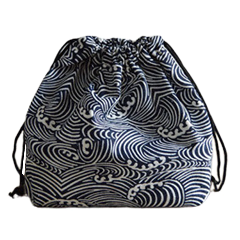

Students Cotton Linen Bento Travel Drawstring School Pouch Printed Storage Lunch Bag Portable Box Japanese Style Picnic