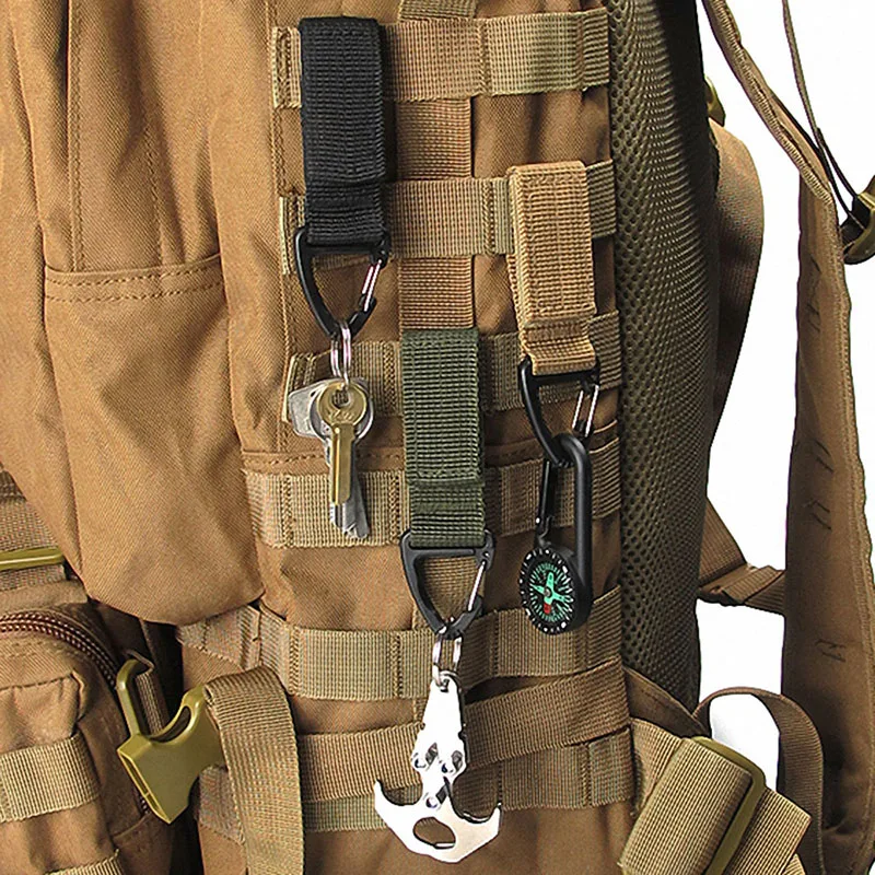 Tactical Webbing Clip Hook Military Army Nylon Hiking Backpack Carabiner Webbing Belt Key Hook Clip EDC Buckle Pocket Tool