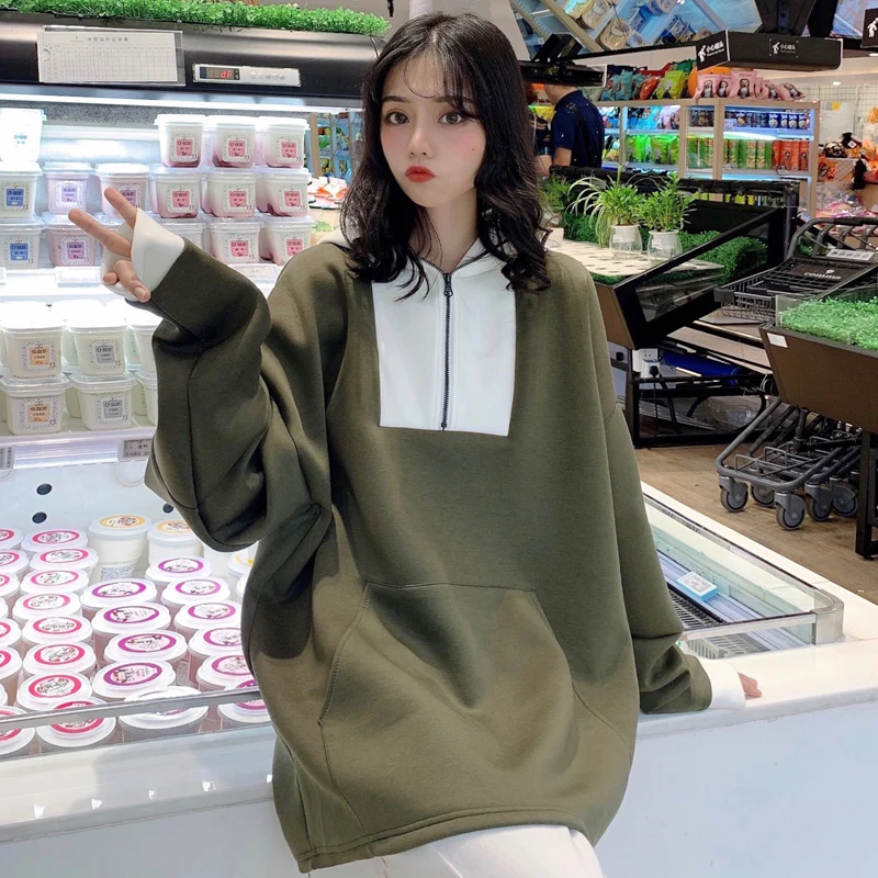 HAYBLST Брендовые женские толстовки новые осенние зимние Kpop Kawaii повседневные топы свободного размера плюс 2XL на молнии с длинным рукавом