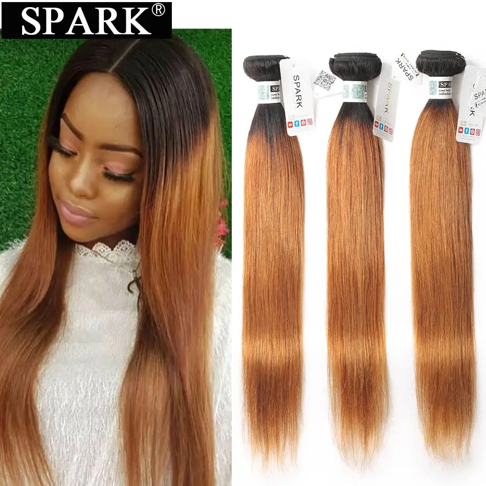 Spark прямые волосы бразильские волосы переплетения 3/4 пучки пряди человеческих волос для 1B/30& 1B/27 с 1B/4/30& 1B/4/27 цветные волосы Реми для наращивания