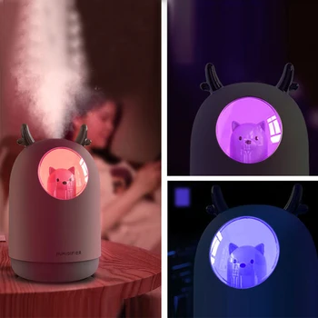 

USB Humidifier 300ml Cute Alpaca Pet Ultrasonic Cool Mist Aroma Air Oil Diffuser Romantic LED Lamp Humidificador Essential oils