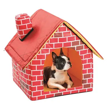 

Warm Indoor Soft Dog Kennel with Chimney Pet Large House Simulation Brick Doggy H7EA