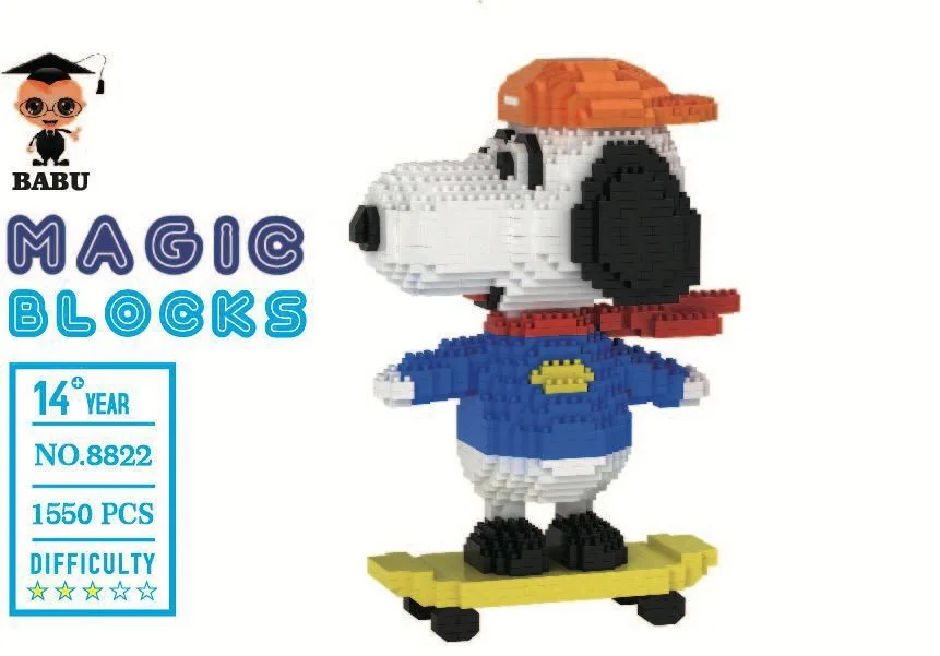 

New Products Babu Micro Drill Small Particles Skateboard Snoopy Educational Children Assembled Scientific And Educational Toy