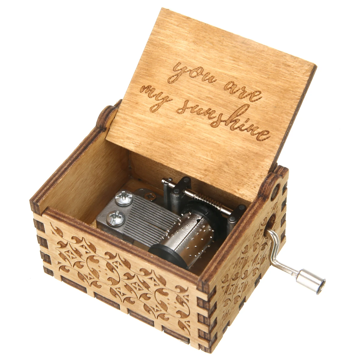 Handmade Classical Music Box "You Are My Sunshine" Engraved Musical Case Birthday Gifts Rock and Roll Music Box