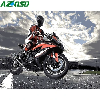 

AZQSD Unframe Coloring By Numbers Portrait Handpainted Painting Art Paint By Numbers Motorcycle Drawing On Canvas Unique Gift