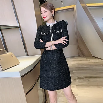 

Mini Dress Runway High Quality 2020 Autumn New Women'S Party Sexy Vintage Chic Black Tweed Elegant Fashion Dresses