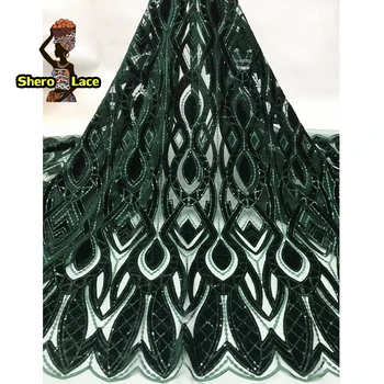

Nigerian lace fabric 2019 embroidery african french tulle lace with sequins velvet lace fabric for party dress