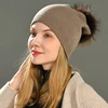 Wholesale Real Raccoon Fur Pom Pom Knitted Hat Women Beanies Cashmere Winter Hat Female Girl Cotton Skullies Wool Beanie Hat 5
