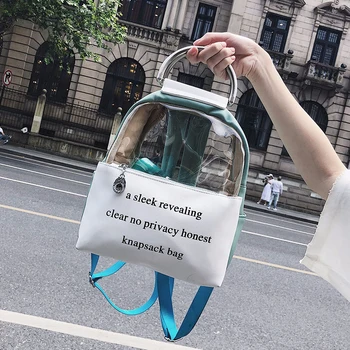 

Jelly Candy Color Schoolbag For Teenage Girls Printing Letter Clear Transparent Backpack Leather Women Student Fashion Book Bag