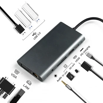 

USB C Hub Laptop Docking Station Type C Adapter with 3.5mm Audio Port for Windows Computer DQ-Drop